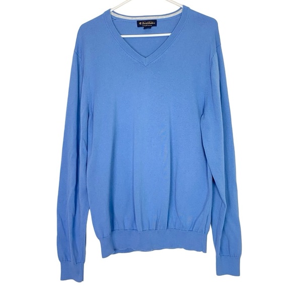 Brooks Brothers Sweater Mens Size Large Blue V Neck Supima Cotton Pullover - Picture 1 of 7